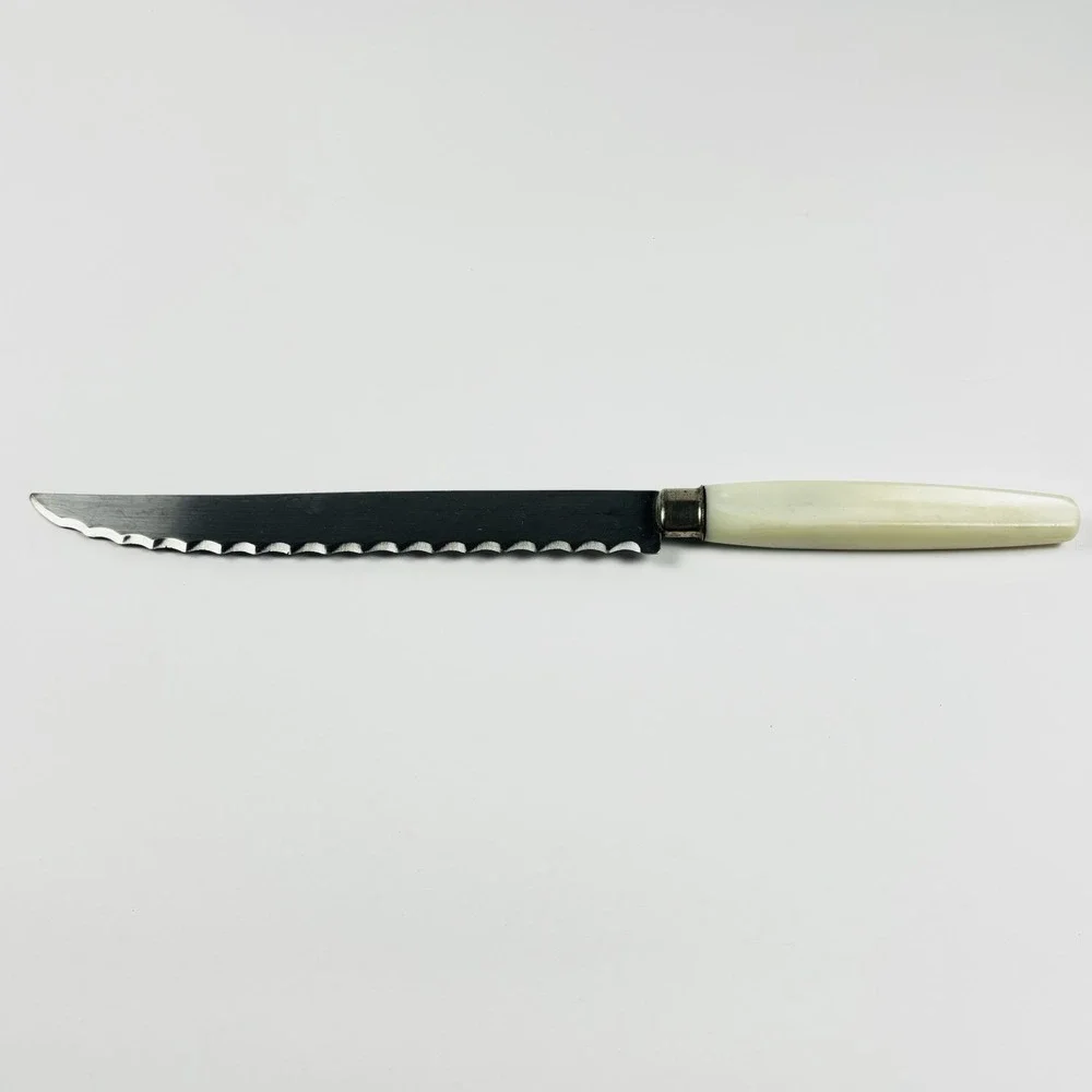 Vintage Sheffield England Regent Stainless Steel Knife White Handle Serrated